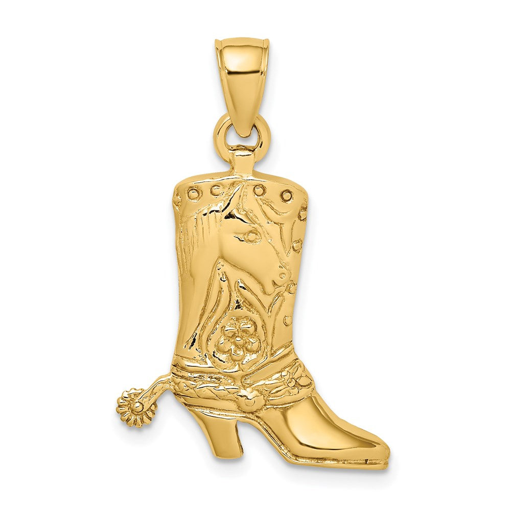Million Charms 14K Yellow Gold Themed 2-D Cowboy Boot With Spur Charm