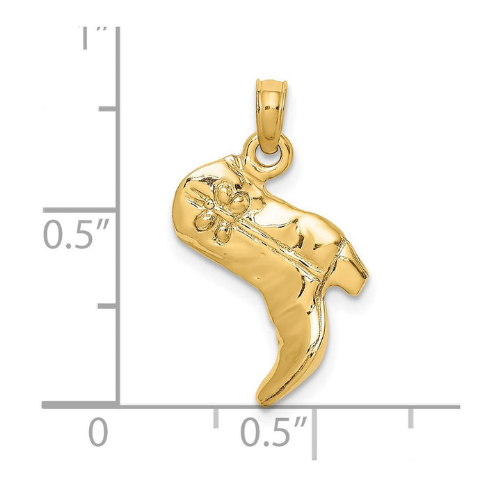 Million Charms 14K Yellow Gold Themed 3-D Cowboy Boot Charm