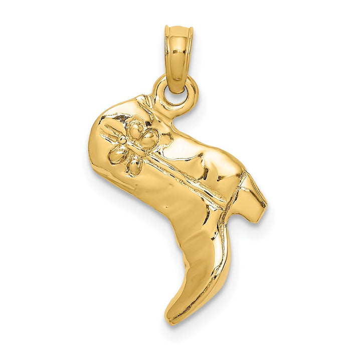 Million Charms 14K Yellow Gold Themed 3-D Cowboy Boot Charm