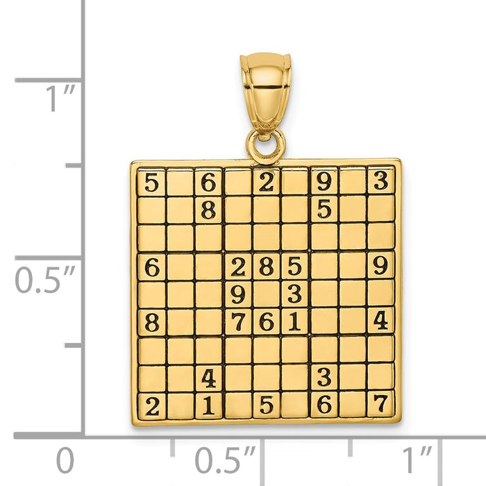 Million Charms 14K Yellow Gold Themed Polished & Antiqued Sudoku Game Board Charm
