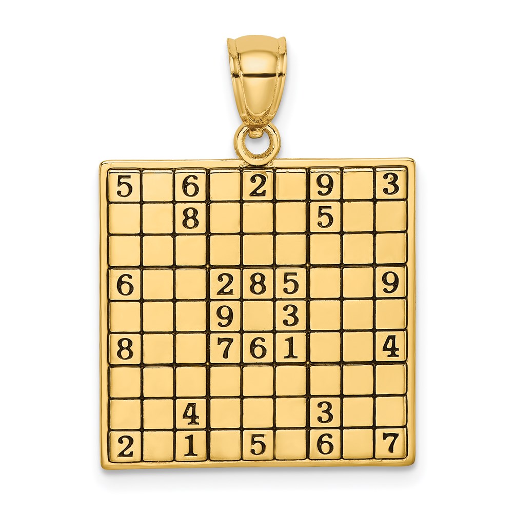 Million Charms 14K Yellow Gold Themed Polished & Antiqued Sudoku Game Board Charm