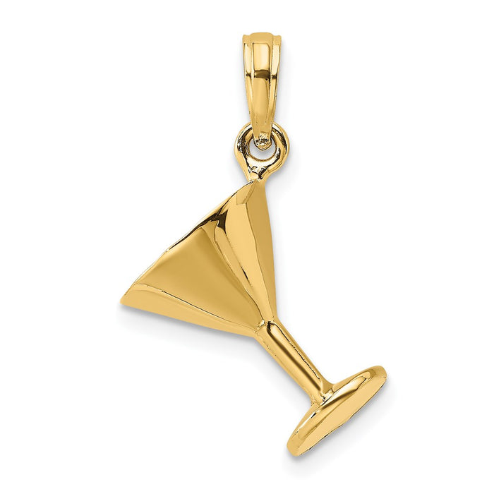 Million Charms 14K Yellow Gold Themed 3-D & Polished Martini Glass Charm