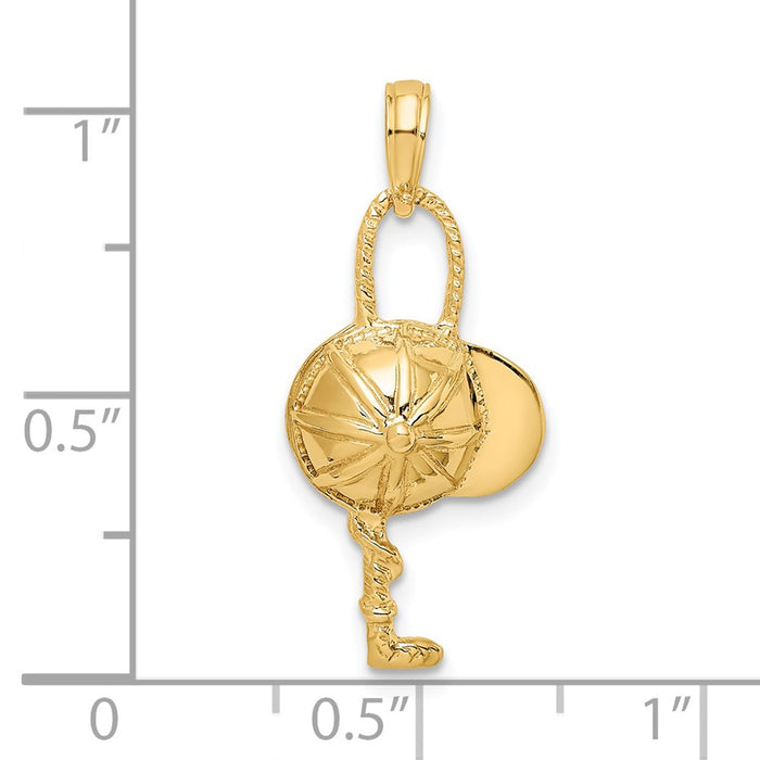 Million Charms 14K Yellow Gold Themed 2-D Jockey Helmet & Crop Charm