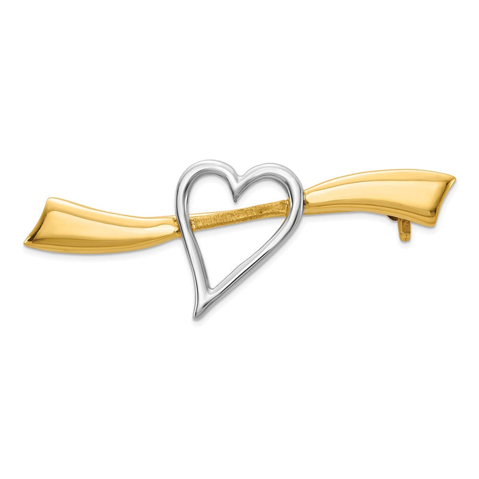 14k Yellow Gold & Rhodium Solid Satin Polished Heart Pin