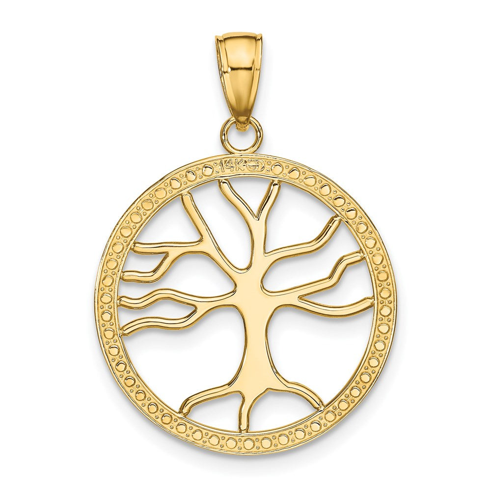 Million Charms 14K Yellow Gold Themed 3-D Large Tree Of Life In Round Frame Charm