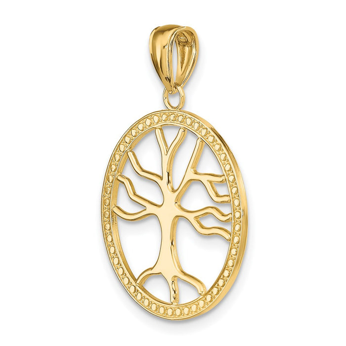 Million Charms 14K Yellow Gold Themed 3-D Large Tree Of Life In Round Frame Charm