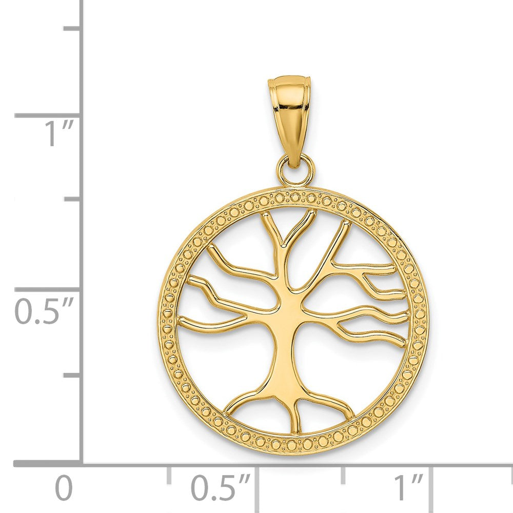 Million Charms 14K Yellow Gold Themed 3-D Large Tree Of Life In Round Frame Charm
