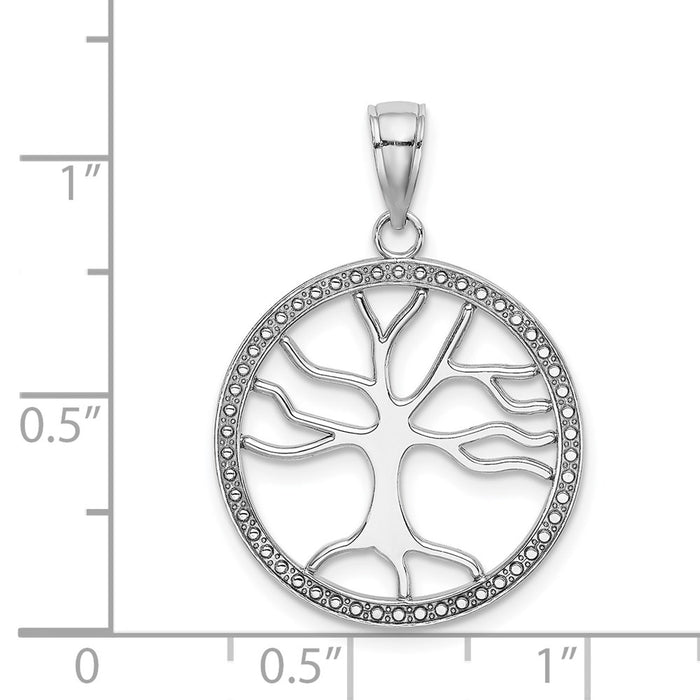 Million Charms 14K White Gold Themed Large Tree Of Life In Round Frame Charm