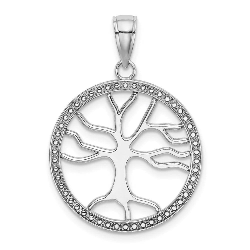 Million Charms 14K White Gold Themed Large Tree Of Life In Round Frame Charm