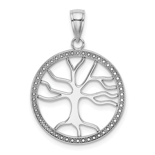 Million Charms 14K White Gold Themed Large Tree Of Life In Round Frame Charm