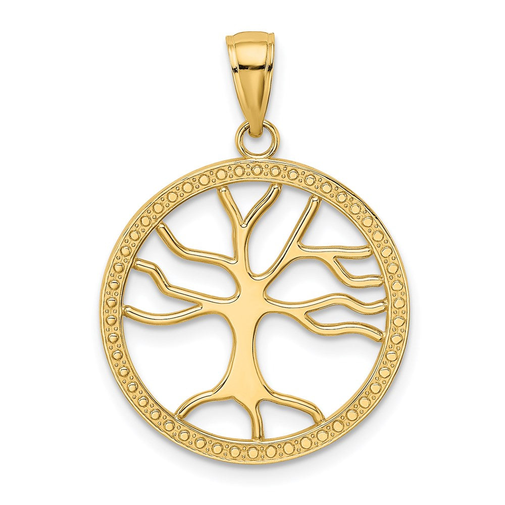 Million Charms 14K Yellow Gold Themed 3-D Large Tree Of Life In Round Frame Charm