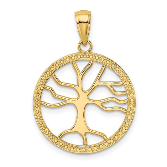 Million Charms 14K Yellow Gold Themed 3-D Large Tree Of Life In Round Frame Charm