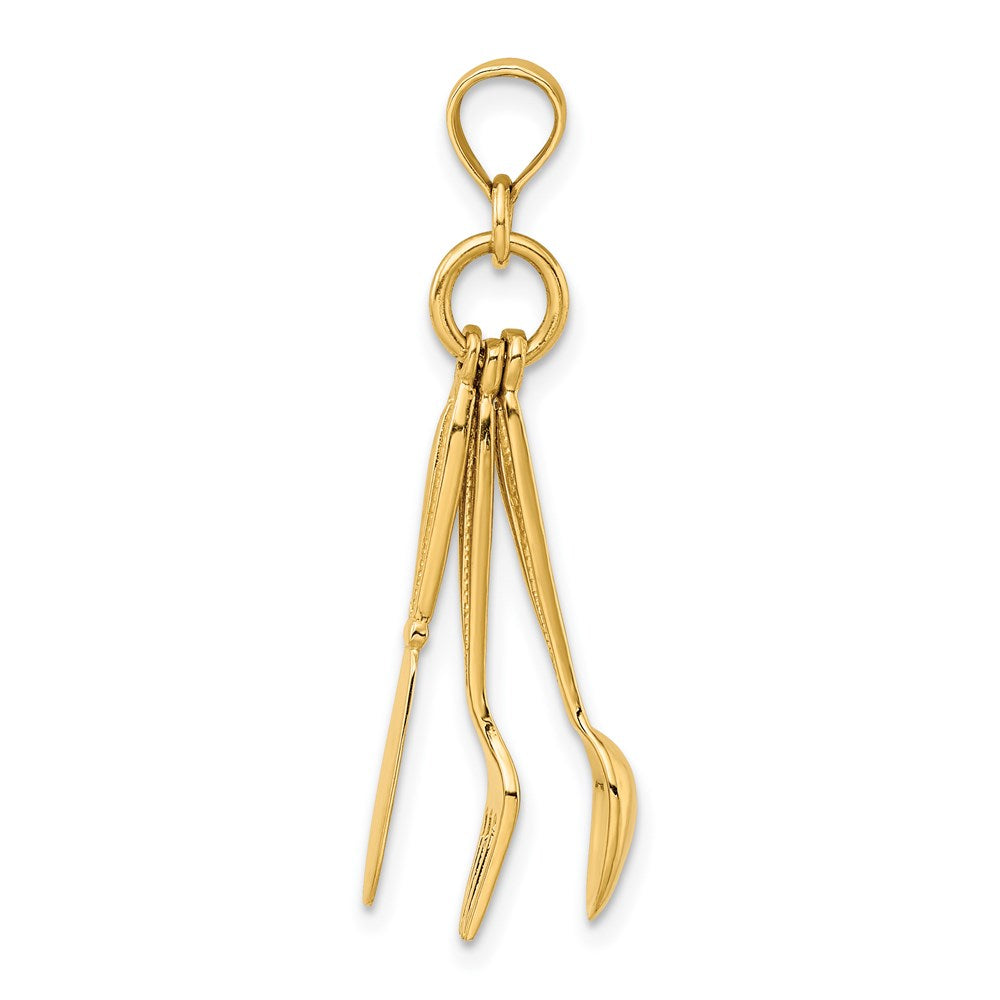 Million Charms 14K Yellow Gold Themed 3-D Moveable Knife, Fork, & Spoon Charm