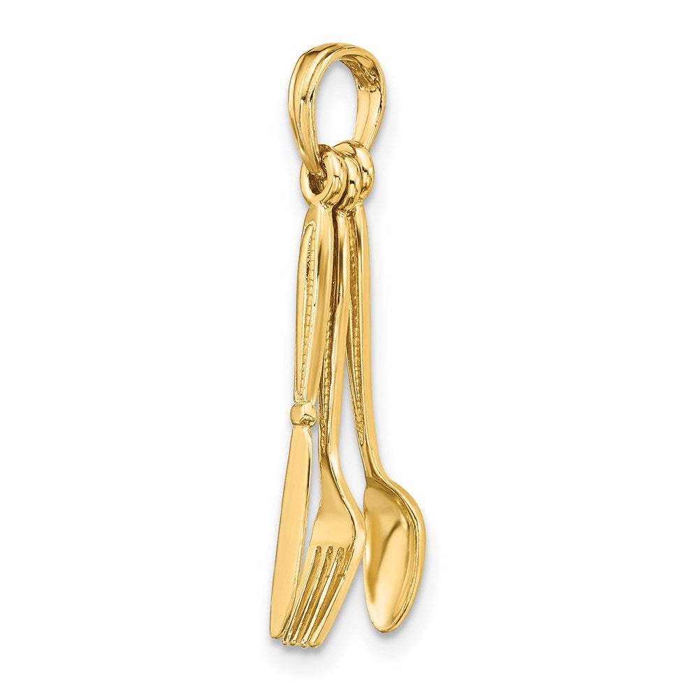Million Charms 14K Yellow Gold Themed 3-D Moveable Knife, Fork, & Spoon Charm