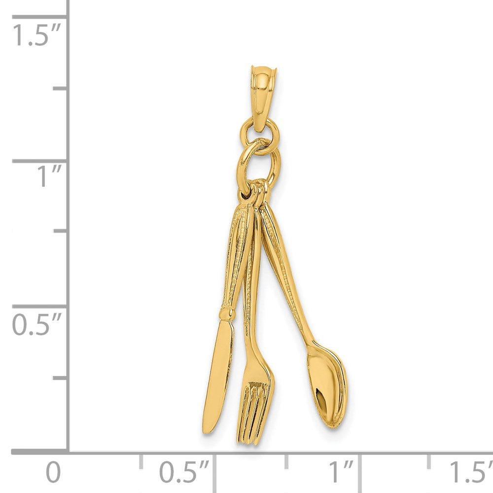 Million Charms 14K Yellow Gold Themed 3-D Moveable Knife, Fork, & Spoon Charm