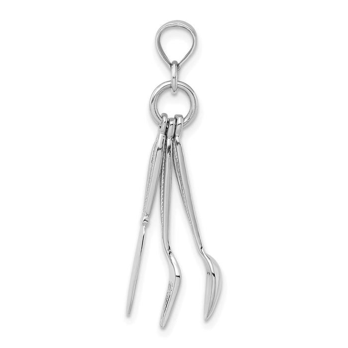 Million Charms 14K White Gold Themed 3-D Moveable Knife, Fork, & Spoon Charm