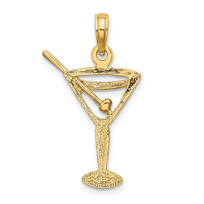 Million Charms 14K Yellow Gold Themed Polished & Cut-Out Martini With Olive Charm