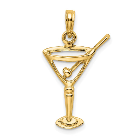 Million Charms 14K Yellow Gold Themed Polished & Cut-Out Martini With Olive Charm