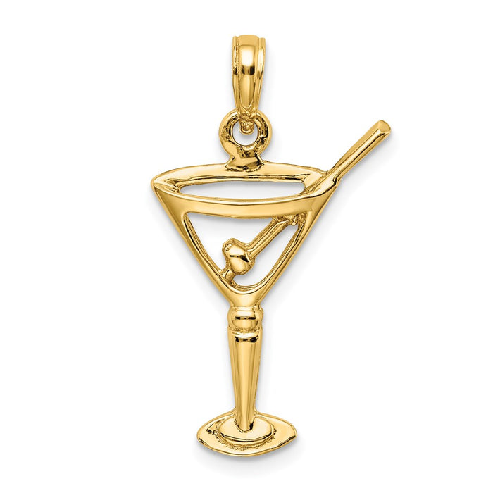 Million Charms 14K Yellow Gold Themed Polished & Cut-Out Martini With Olive Charm