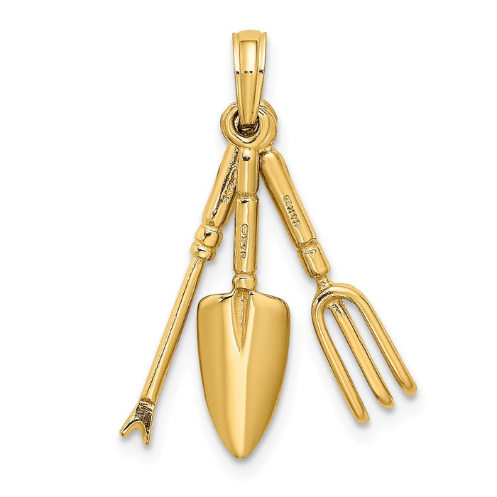 Million Charms 14K Yellow Gold Themed 3-D Moveable Garden Hand Tool Collection Charm