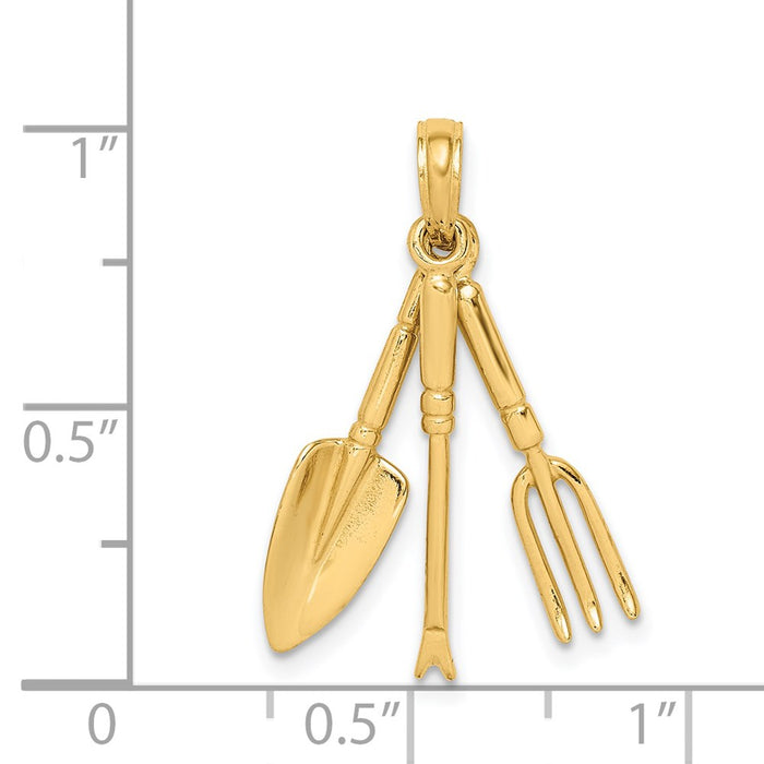 Million Charms 14K Yellow Gold Themed 3-D Moveable Garden Hand Tool Collection Charm