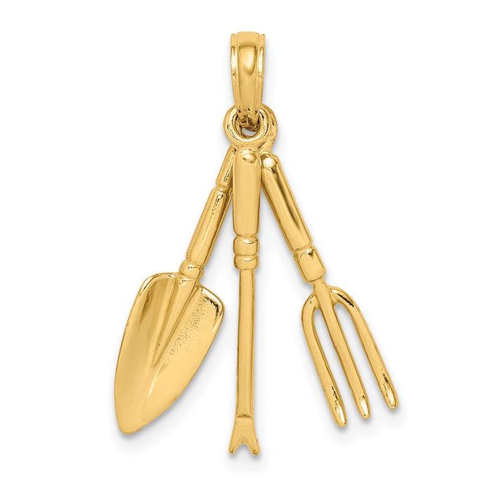 Million Charms 14K Yellow Gold Themed 3-D Moveable Garden Hand Tool Collection Charm