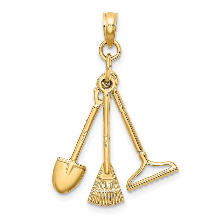 Million Charms 14K Yellow Gold Themed 3-D Moveable Garden Tool Collection Charm