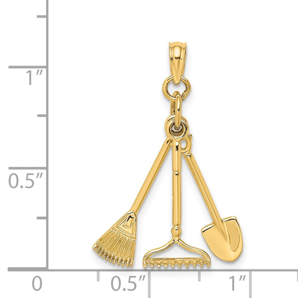 Million Charms 14K Yellow Gold Themed 3-D Moveable Garden Tool Collection Charm