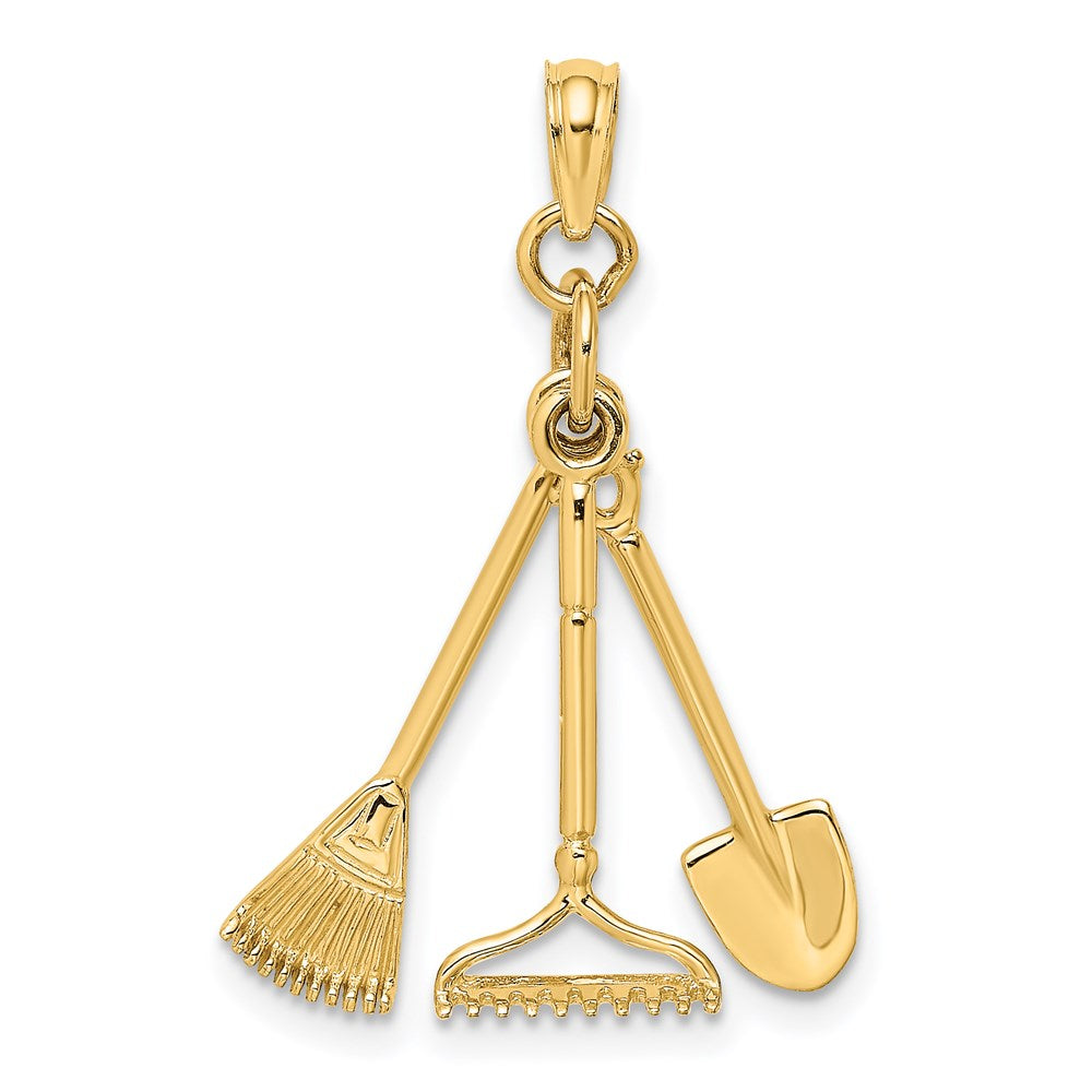 Million Charms 14K Yellow Gold Themed 3-D Moveable Garden Tool Collection Charm