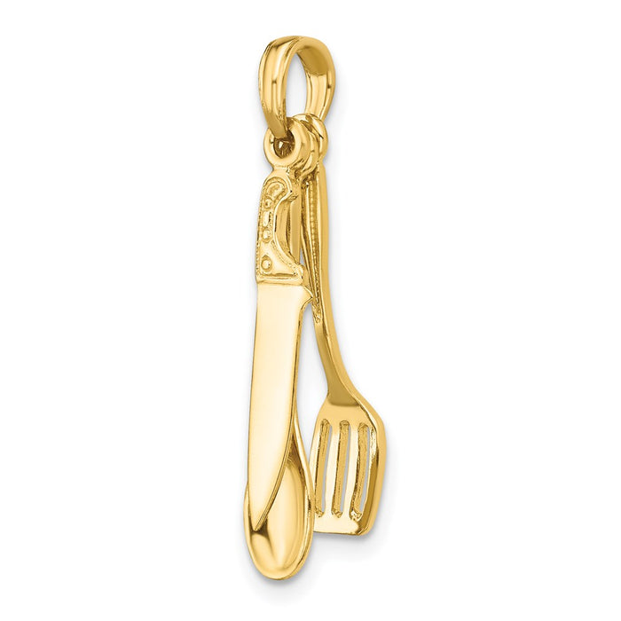 Million Charms 14K Yellow Gold Themed 3-D Moveable Spatula, Spoon, & Knife Charm