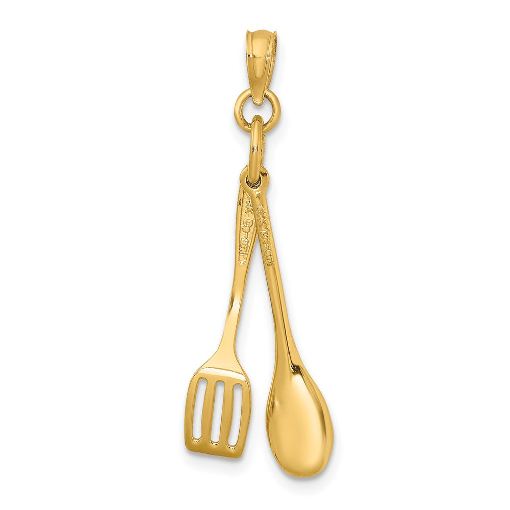 Million Charms 14K Yellow Gold Themed 3-D Moveable Wooden Spoon & Spatula Charm