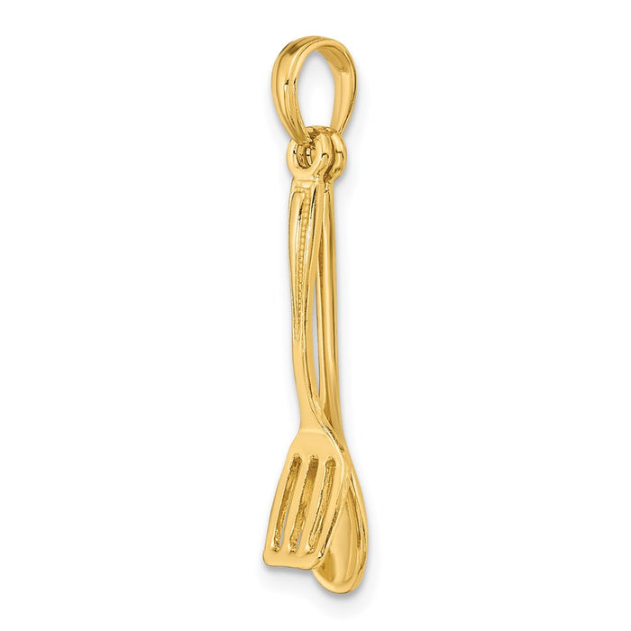 Million Charms 14K Yellow Gold Themed 3-D Moveable Wooden Spoon & Spatula Charm