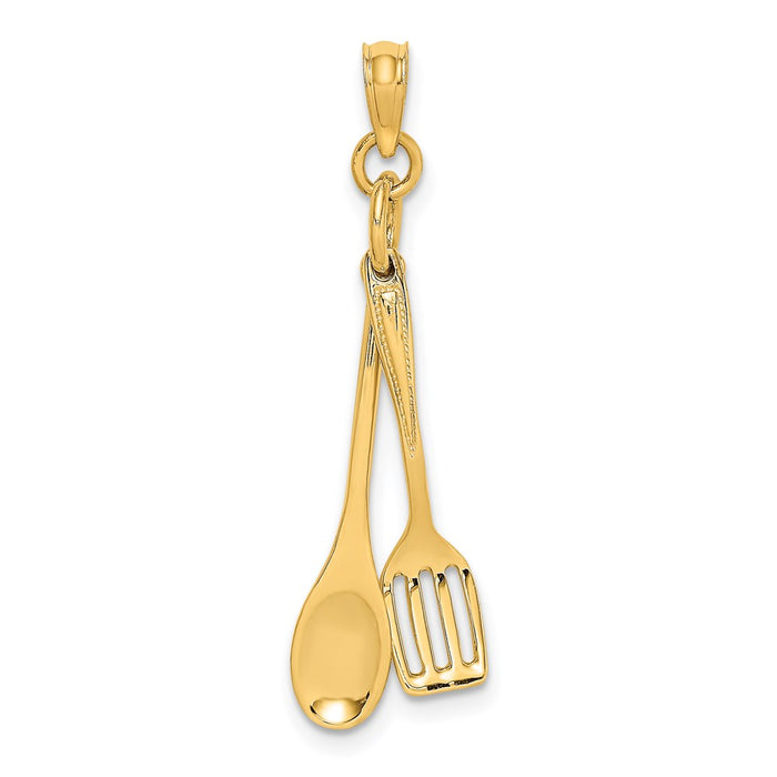 Million Charms 14K Yellow Gold Themed 3-D Moveable Wooden Spoon & Spatula Charm