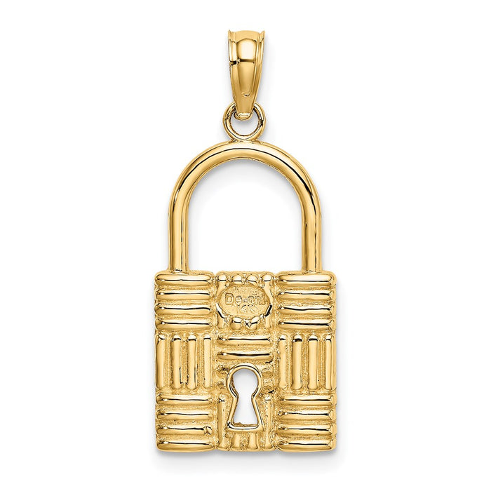 Million Charms 14K Yellow Gold Themed 3-D Padlock With Key Hole Charm