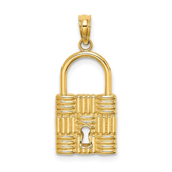 Million Charms 14K Yellow Gold Themed 3-D Padlock With Key Hole Charm