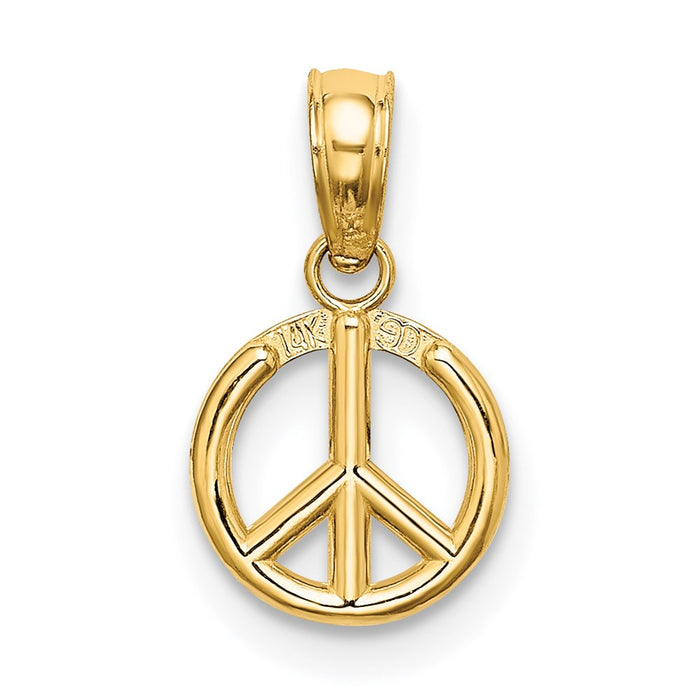 Million Charms 14K Yellow Gold Themed 3-D Peace Symbol Charm