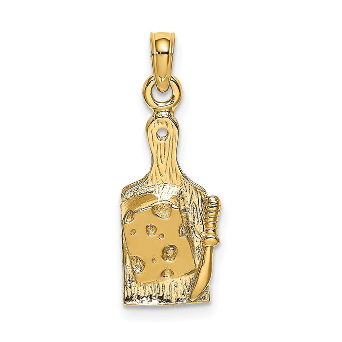 Million Charms 14K Yellow Gold Themed Cheese Board With Knife Charm