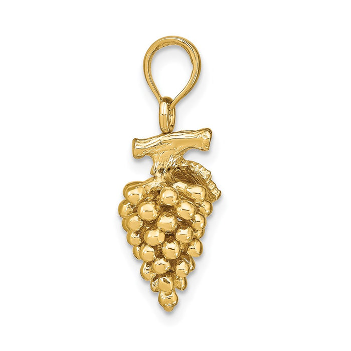 Million Charms 14K Yellow Gold Themed 3-D Grapes With Stem & Leaf Charm