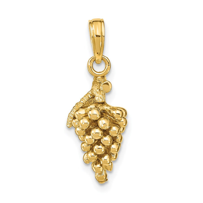 Million Charms 14K Yellow Gold Themed 3-D Grapes With Stem & Leaf Charm