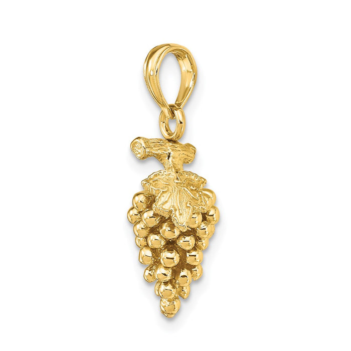 Million Charms 14K Yellow Gold Themed 3-D Grapes With Stem & Leaf Charm