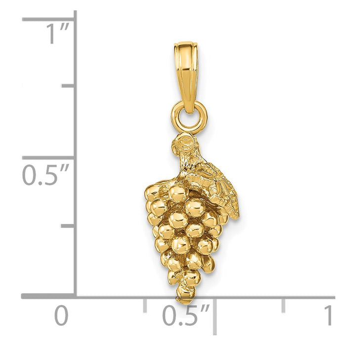 Million Charms 14K Yellow Gold Themed 3-D Grapes With Stem & Leaf Charm