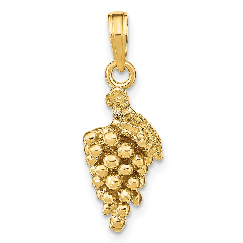 Million Charms 14K Yellow Gold Themed 3-D Grapes With Stem & Leaf Charm