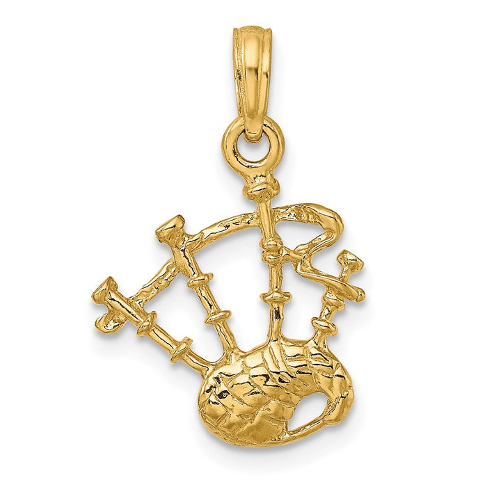 Million Charms 14K Yellow Gold Themed 2-D Bagpipes Charm