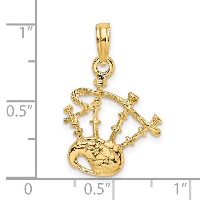 Million Charms 14K Yellow Gold Themed 2-D Bagpipes Charm
