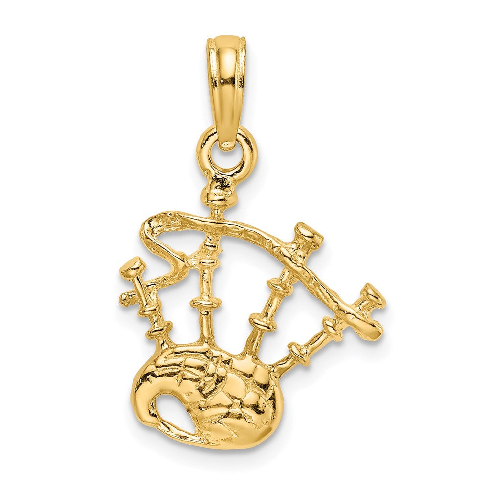 Million Charms 14K Yellow Gold Themed 2-D Bagpipes Charm