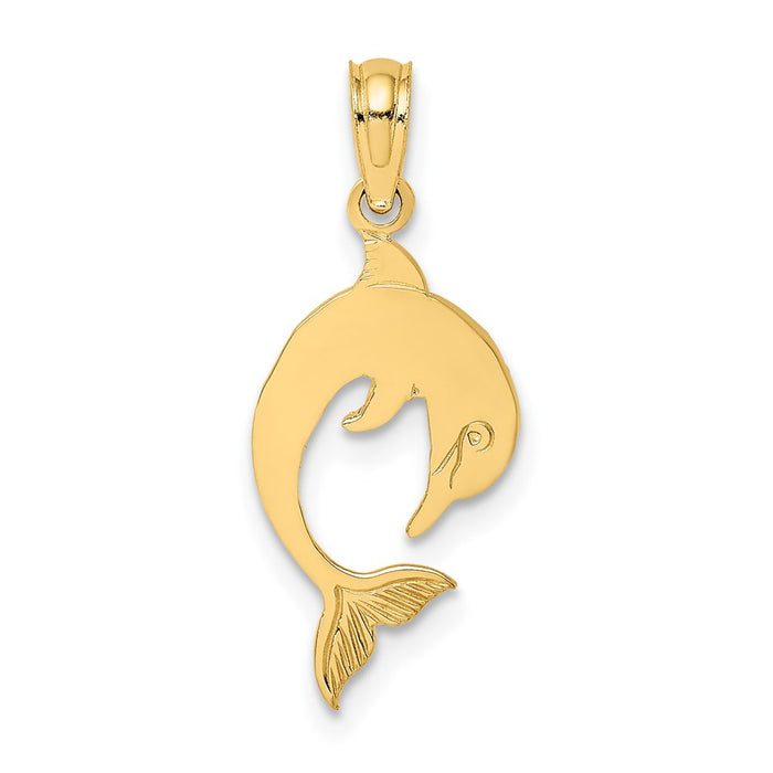 Million Charms 14K Yellow Gold Themed Flat & Polished Dolphin Charm