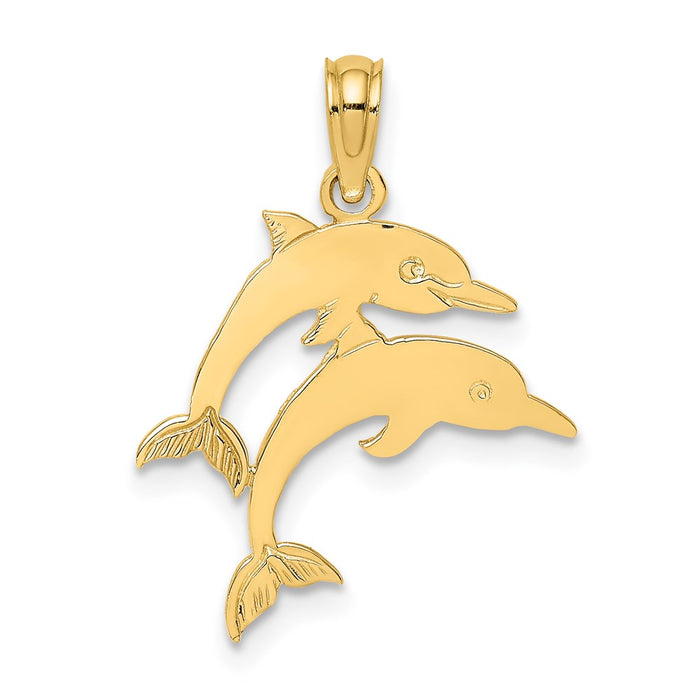 Million Charms 14K Yellow Gold Themed Double Dolphins Right Charm