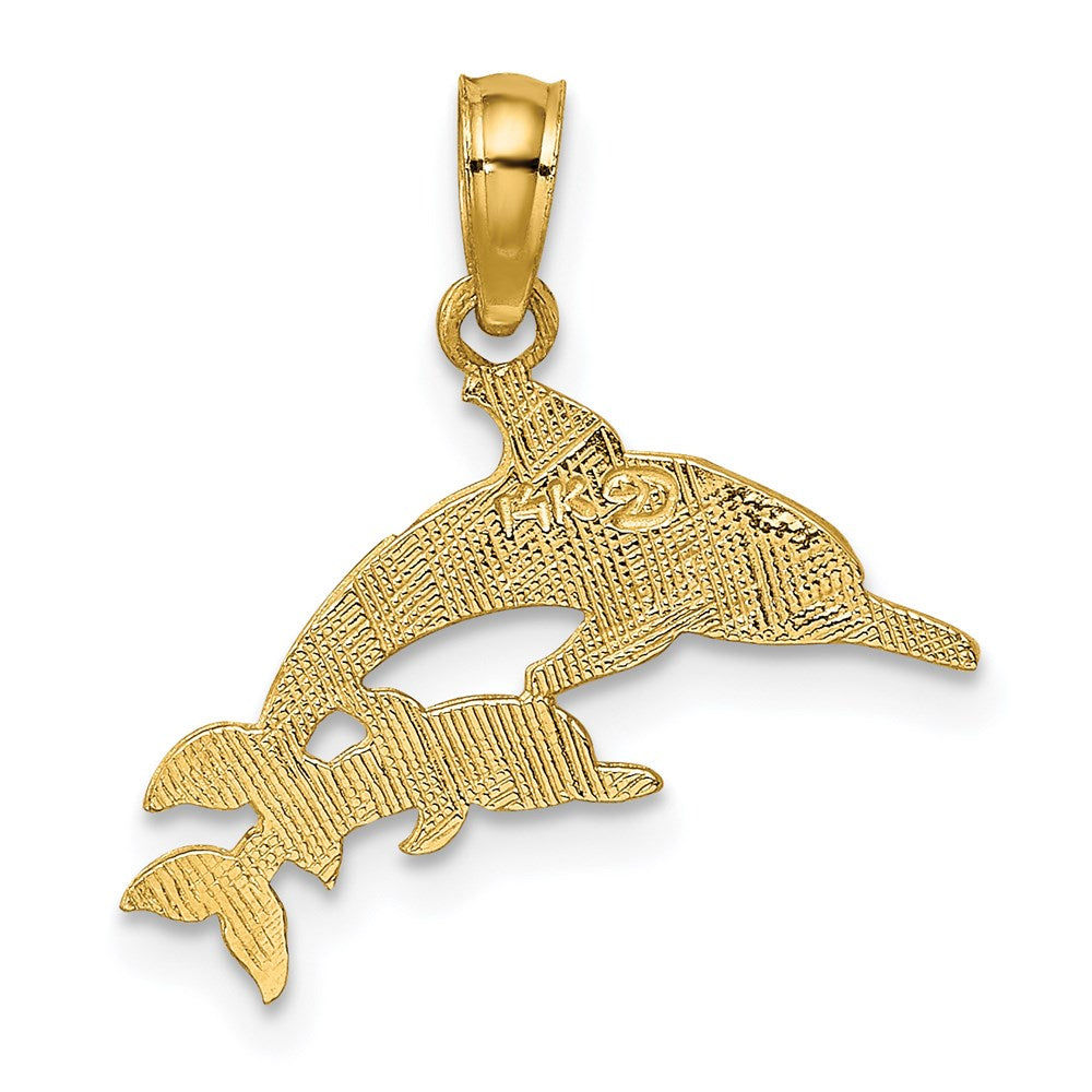 Million Charms 14K Yellow Gold Themed Mother & Calf Dolphin Left Charm