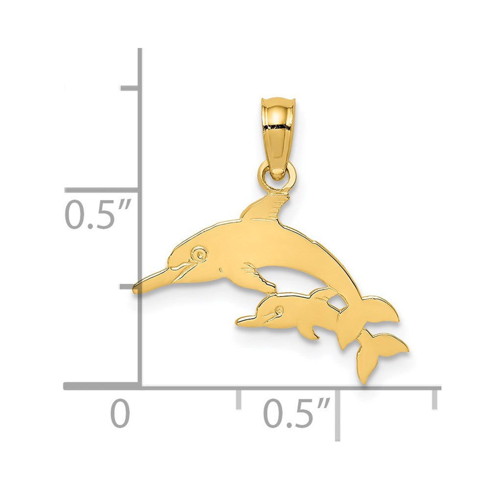 Million Charms 14K Yellow Gold Themed Mother & Calf Dolphin Left Charm