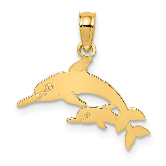 Million Charms 14K Yellow Gold Themed Mother & Calf Dolphin Left Charm